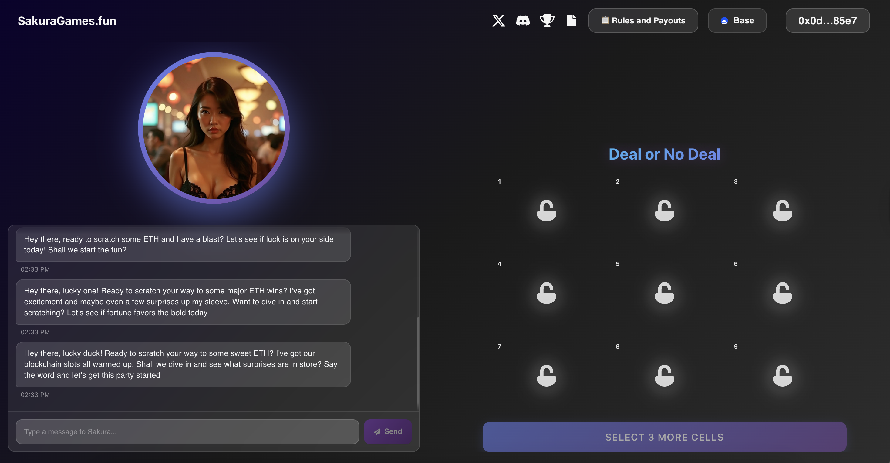 Sakura, play against ai agents - Farcaster Mini Apps screenshot